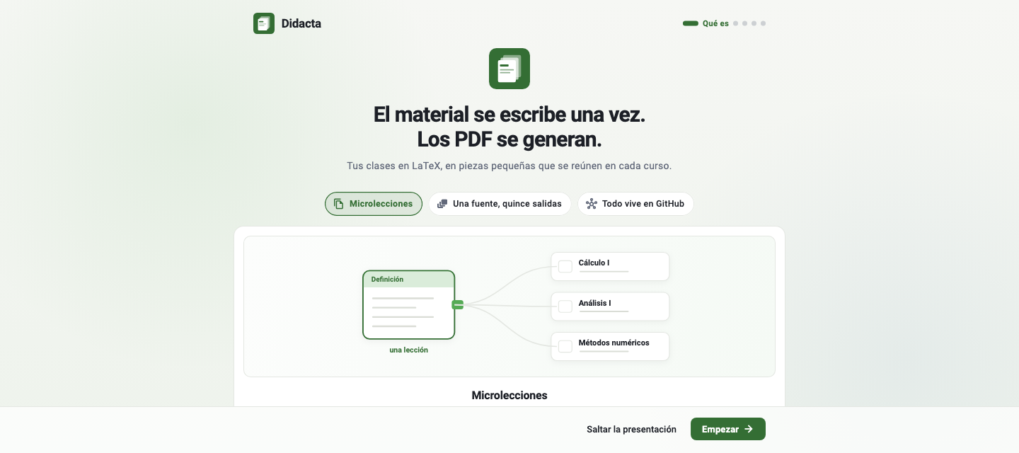 La pantalla de bienvenida de Didacta