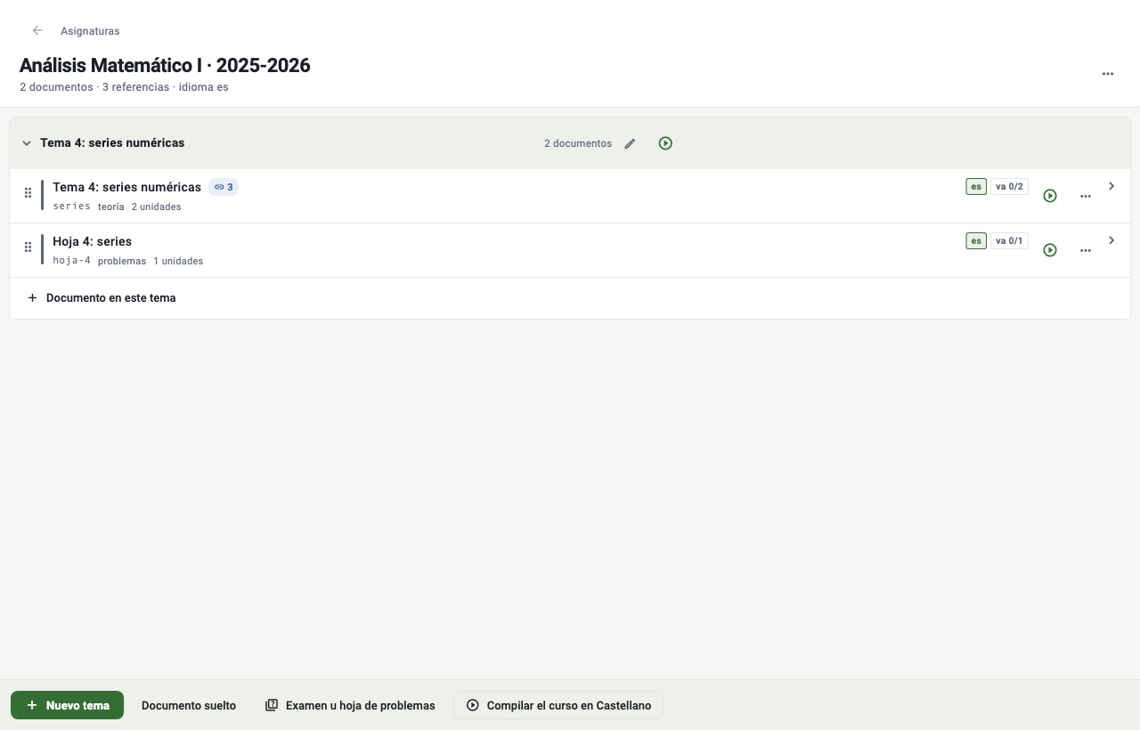 Un curso con un tema que se da en tres sitios